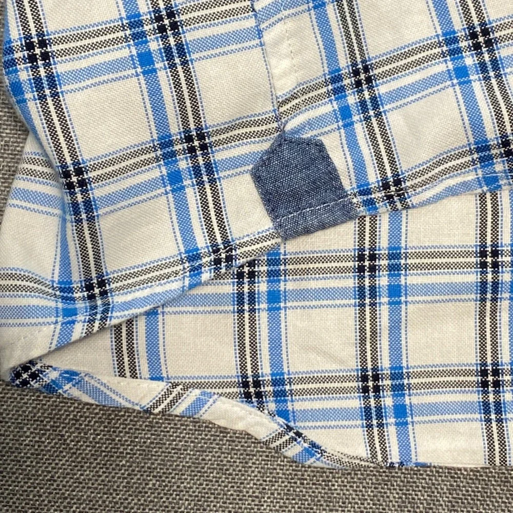 Banana Republic Mens Large Untucked Fit Oxford Shirt Blue Plaid Cotton